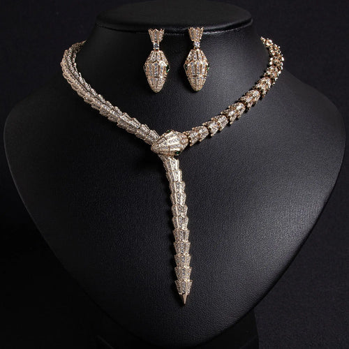 Cross border Fashion Micro inlaid Zircon Serpentine Necklace Earrings Jewelry Set Banquet High Ding Spirit Snake Xiang Jewelry E  ⬆ Page price
