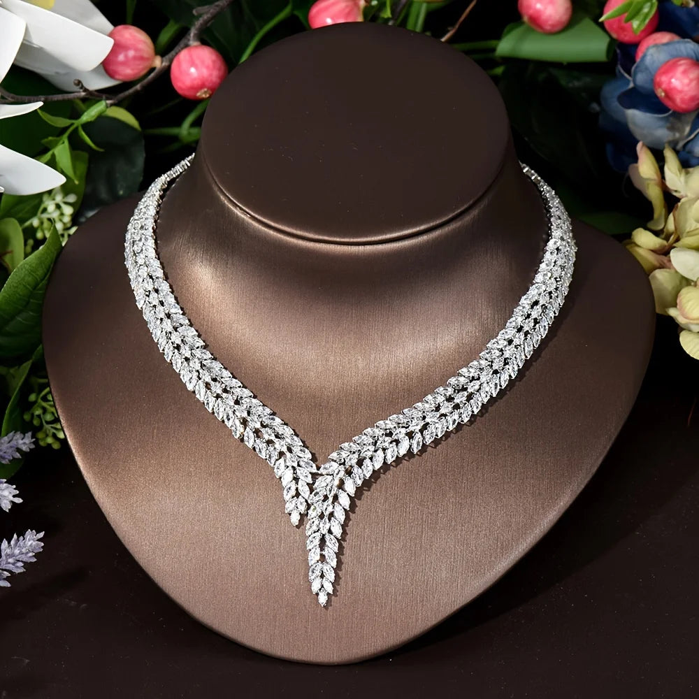 Unique Brilliant Cubic Zirconia Wedding Jewelry Set For Women Geometric African Luxury Bride 4 Piece Holiday Dress S-339