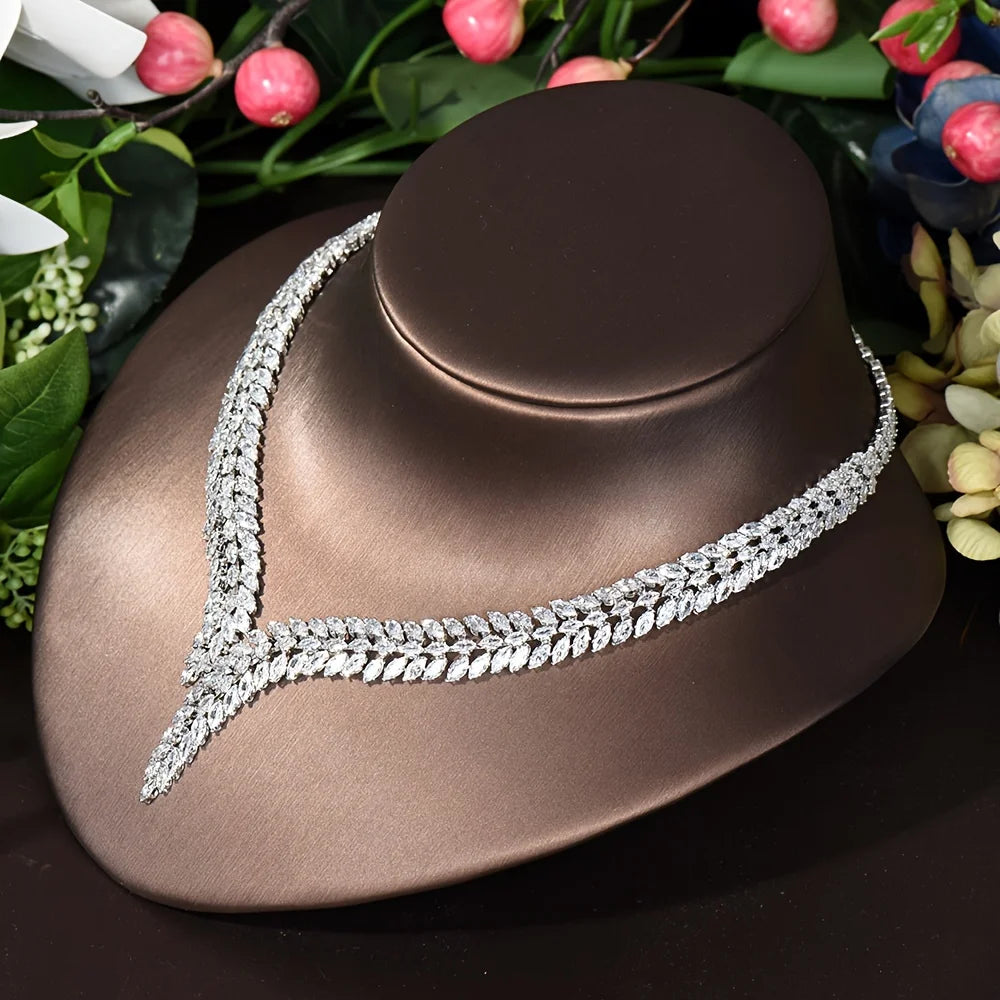 Unique Brilliant Cubic Zirconia Wedding Jewelry Set For Women Geometric African Luxury Bride 4 Piece Holiday Dress S-339