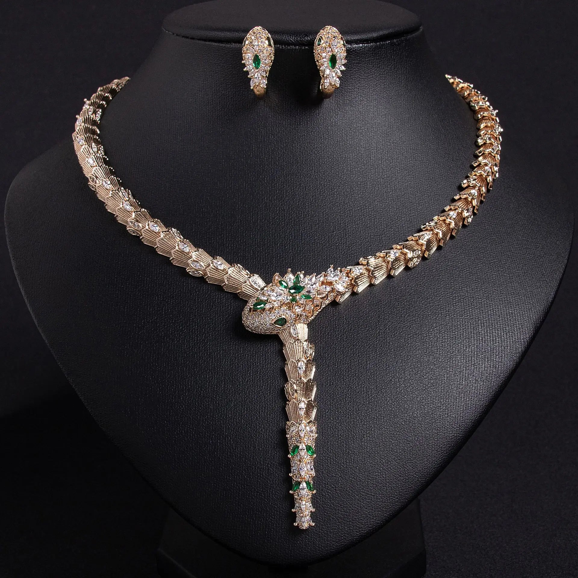 Cross border Fashion Micro inlaid Zircon Serpentine Necklace Earrings Jewelry Set Banquet High Ding Spirit Snake Xiang Jewelry E  ⬆ Page price